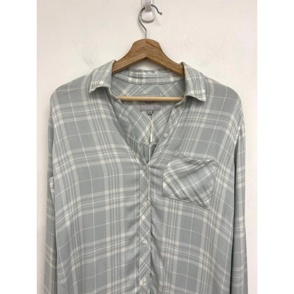 NWOT Rails Hunter Flannel Pastel Plaid Soft Rayon Button-Down Shirt Seafoam XS - Picture 5 of 12